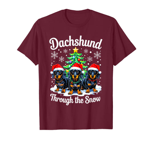 Funny Dachshund Through The Snow Christmas Light Dog Lovers T-Shirt