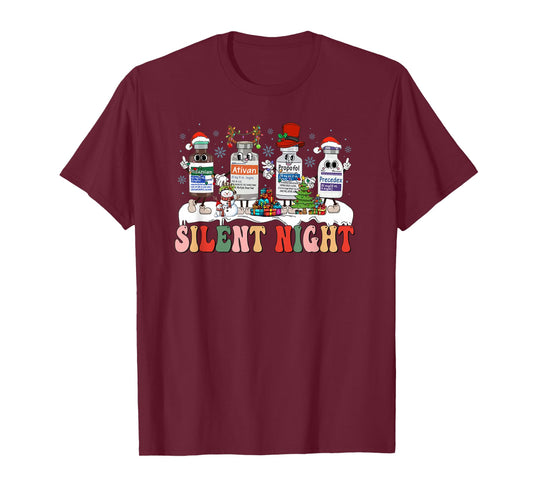 Retro Propofol Silent Night ICU Nurses Funny Merry Christmas T-Shirt