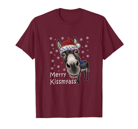 Merry KissMyAss Donkey Sarcastic Xmas Funny Christmas T-Shirt