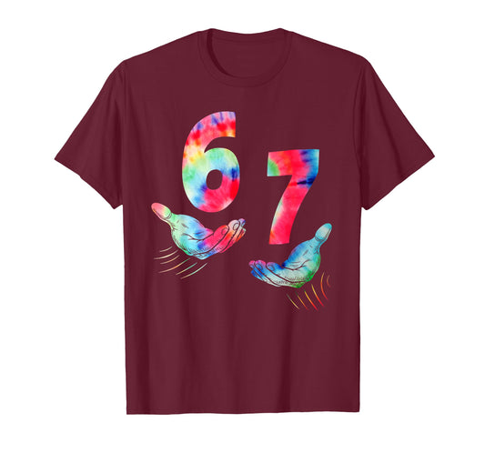 Six Seven 6 7 Tie Dye Kids Girl Boy 6-7 Meme Hands Funny T-Shirt
