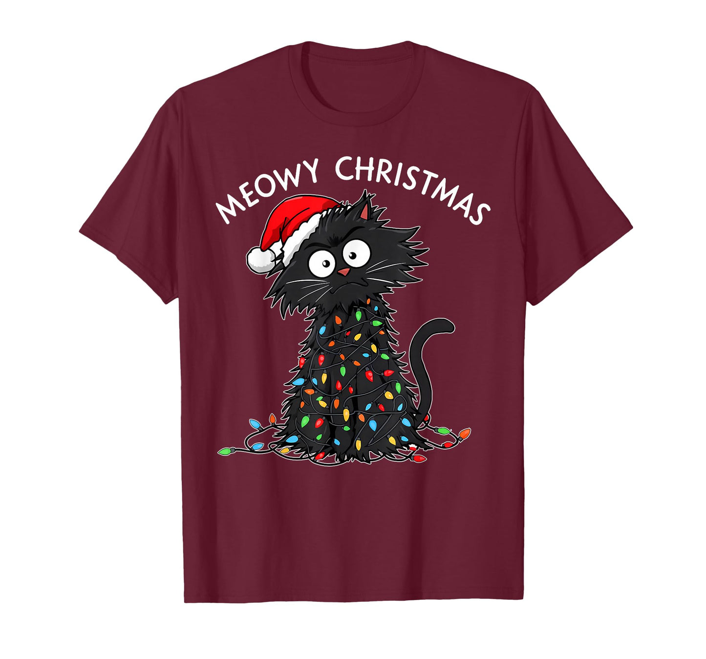 Funny Cat Meowy Christmas Lights Pet Lover Xmas Holiday T-Shirt