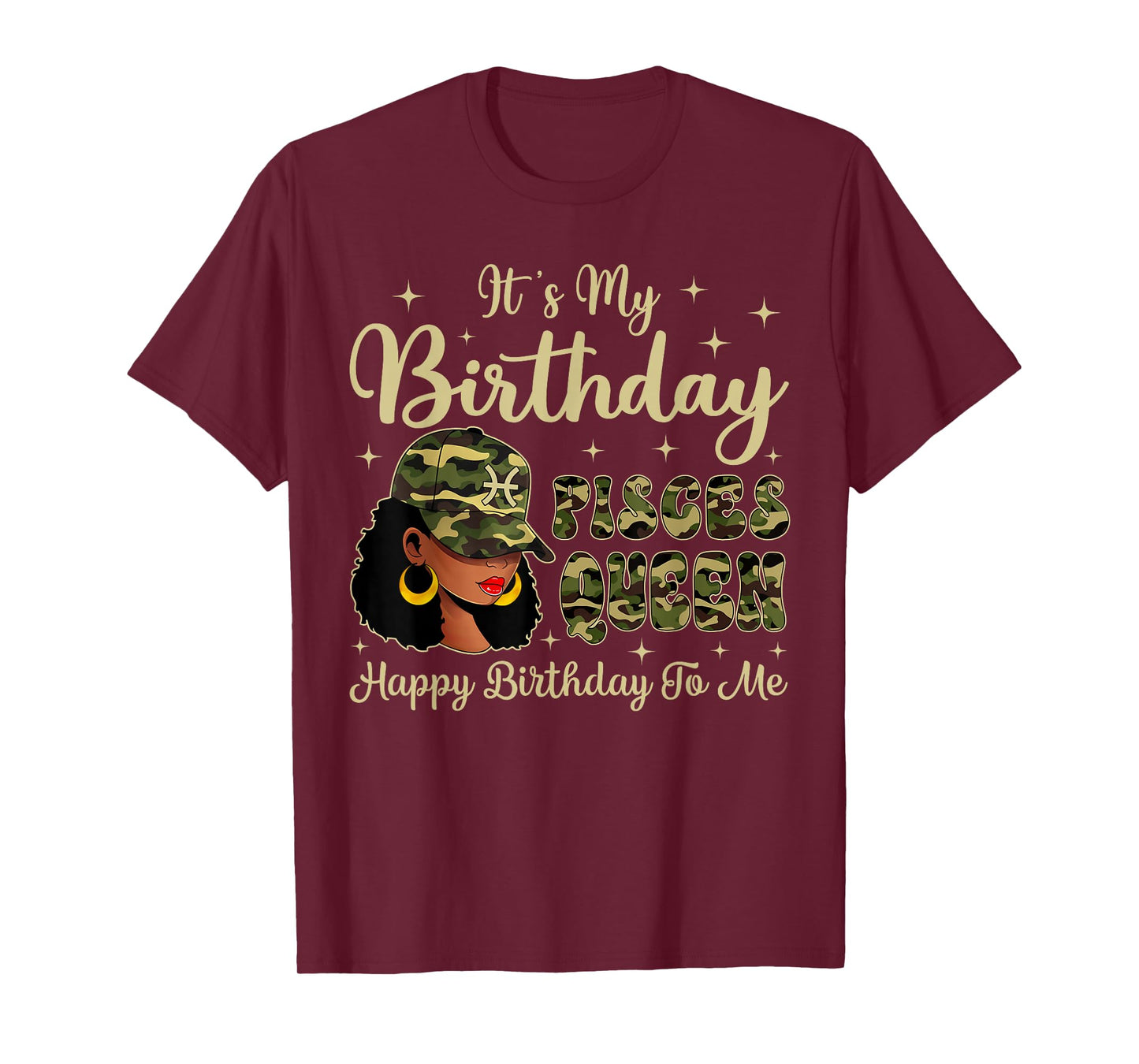 Pisces Queen Black Woman Camo Cap Hat Zodiac Sign T-Shirt