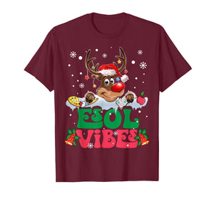 Christmas Reindeer Santa ESOL Vibes Funny Teacher Kids T-Shirt