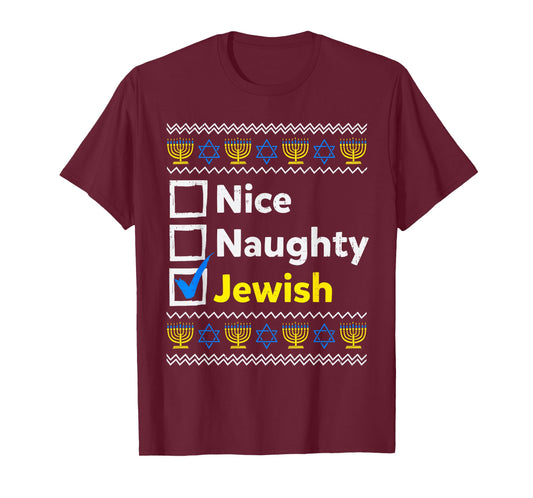 Nice Naughty Jewish Christmas Ugly Hanukkah Menorah Chanukah T-Shirt