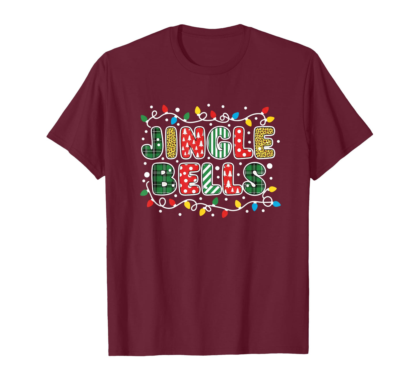 Christmas Jingle Bells Colorful Holiday Lights Plaid Polka T-Shirt