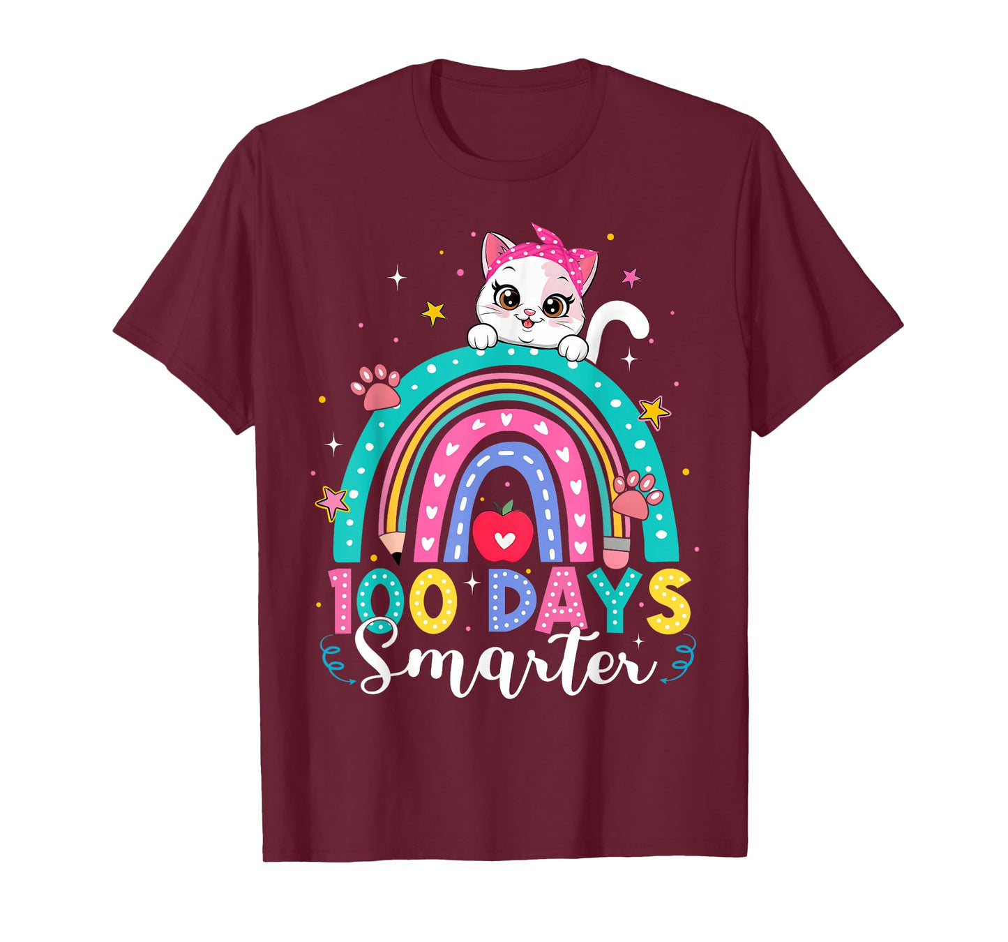 100 Days of School Kitten Cat Rainbow 100th Day Kids Girls T-Shirt