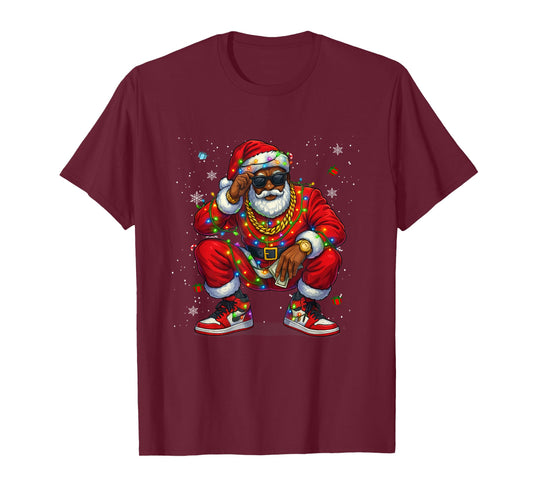African American Christmas Pajama Xmas Afro Santa Claus PJ T-Shirt