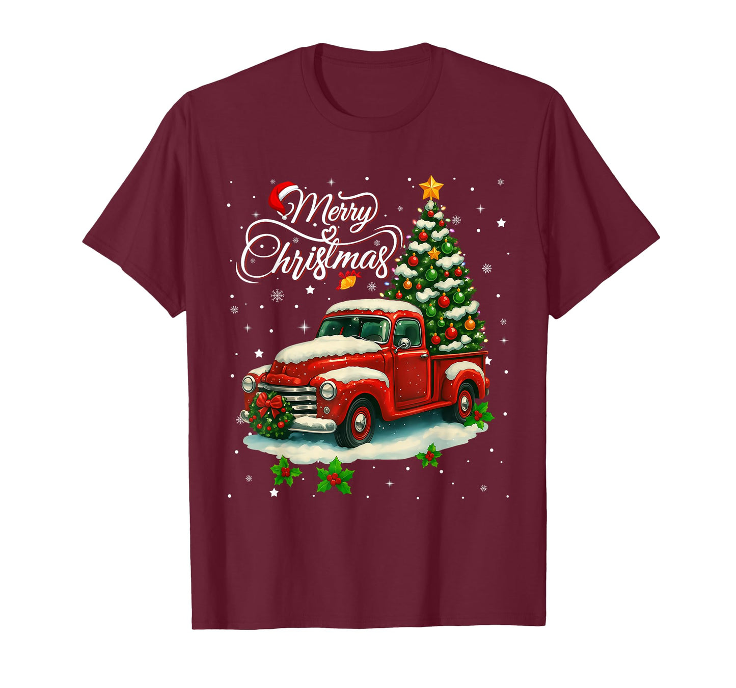Red Pickup Truck Christmas Tree T-Shirt