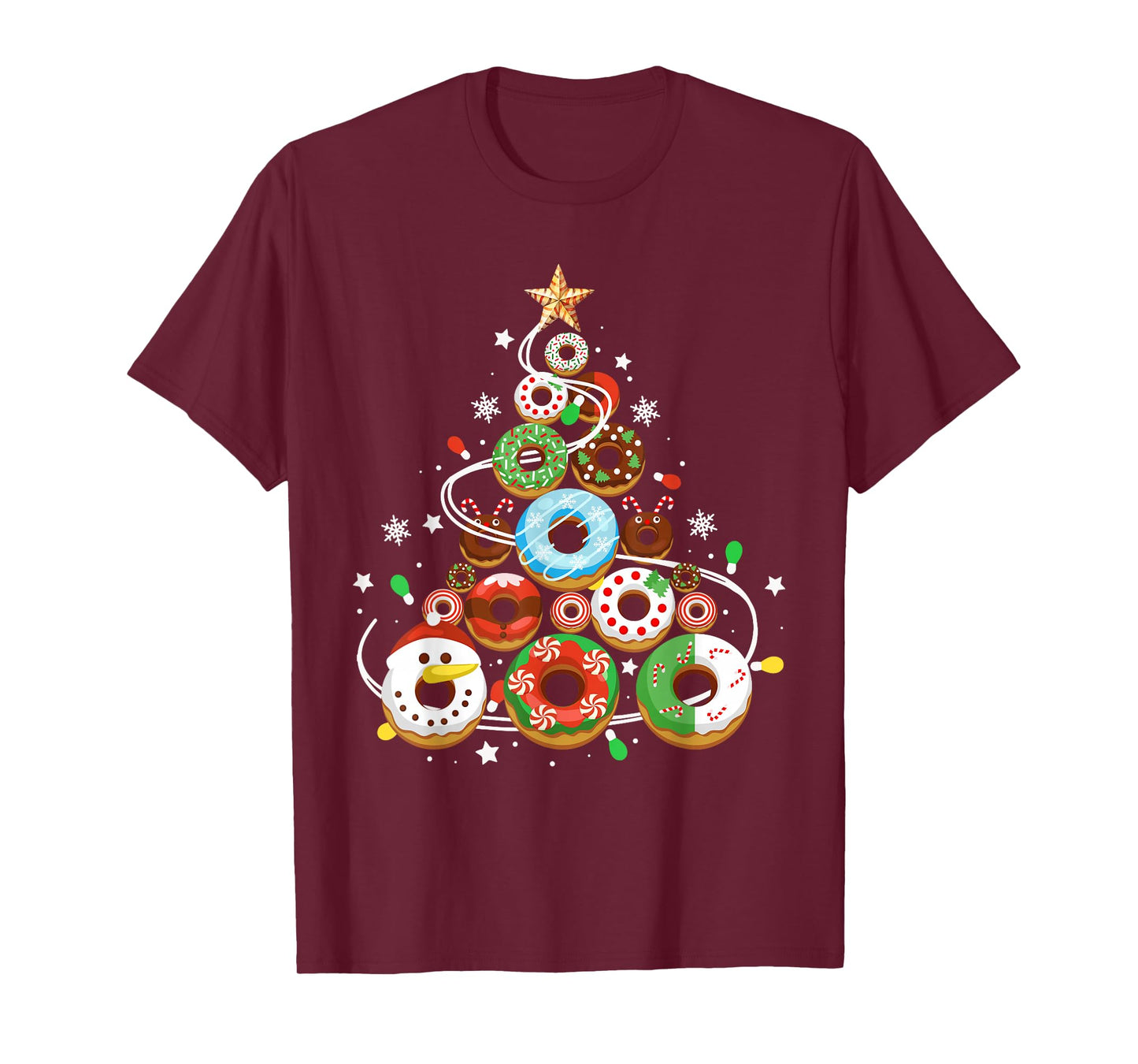 Funny Donuts Christmas Tree Lights Xmas PJS Boys Kids Girls T-Shirt