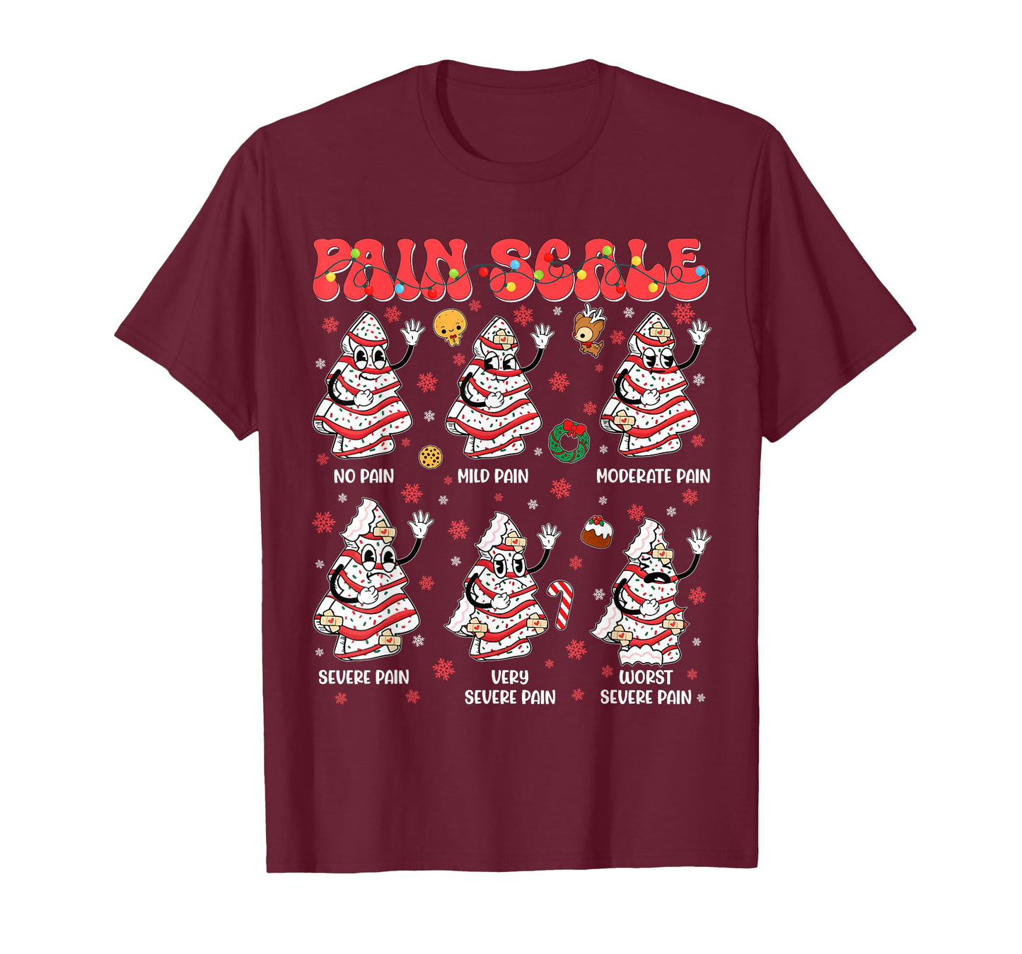 Pain Scale Funny Christmas Tree Cake Pjs Pajamas Xmas Nurse T-Shirt