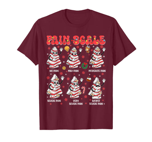 Pain Scale Funny Christmas Tree Cake Pjs Pajamas Xmas Nurse T-Shirt