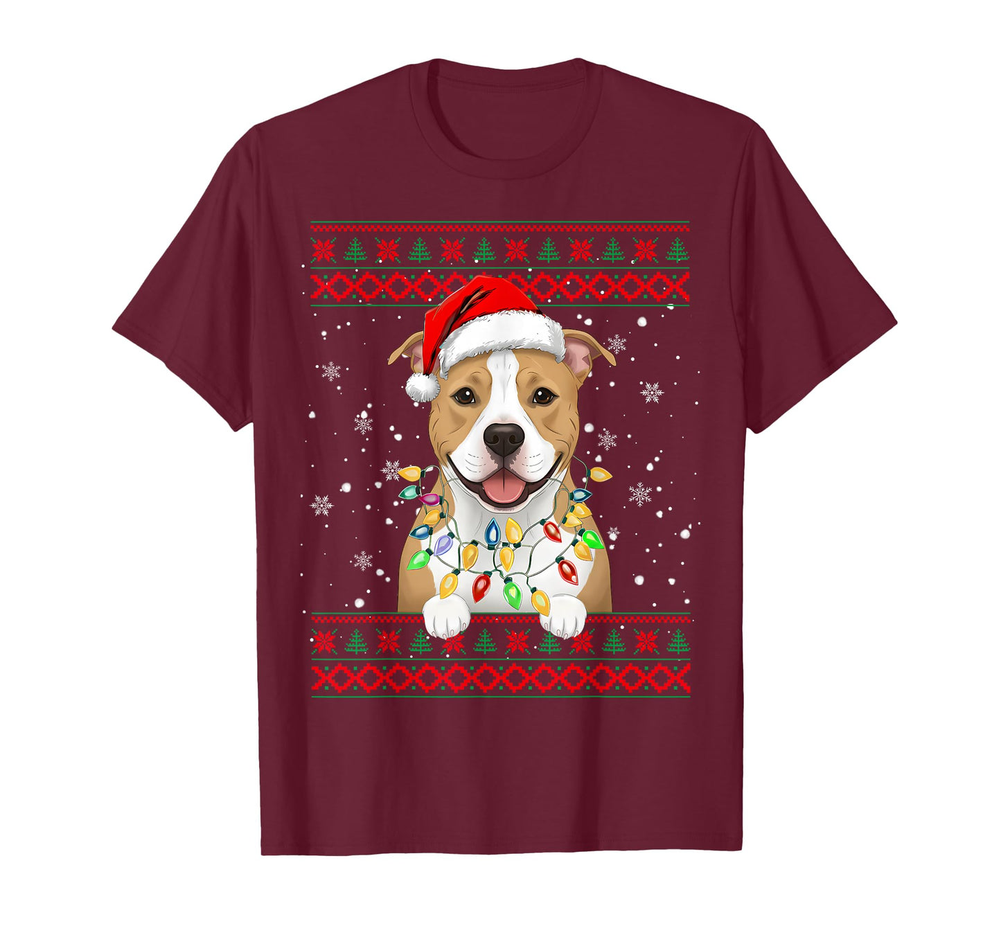 Pitbull Dog Christmas Tree Lights Xmas Family Matching T-Shirt