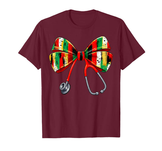 Coquette Bow Nurse Black History Black Nurse Stethoscope T-Shirt