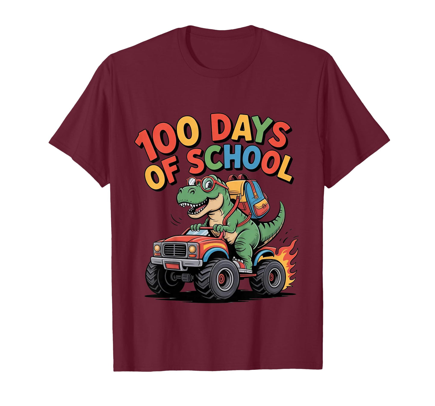 Kids 100 Days of School T-Rex Monster Truck Kids Funny T-Shirt