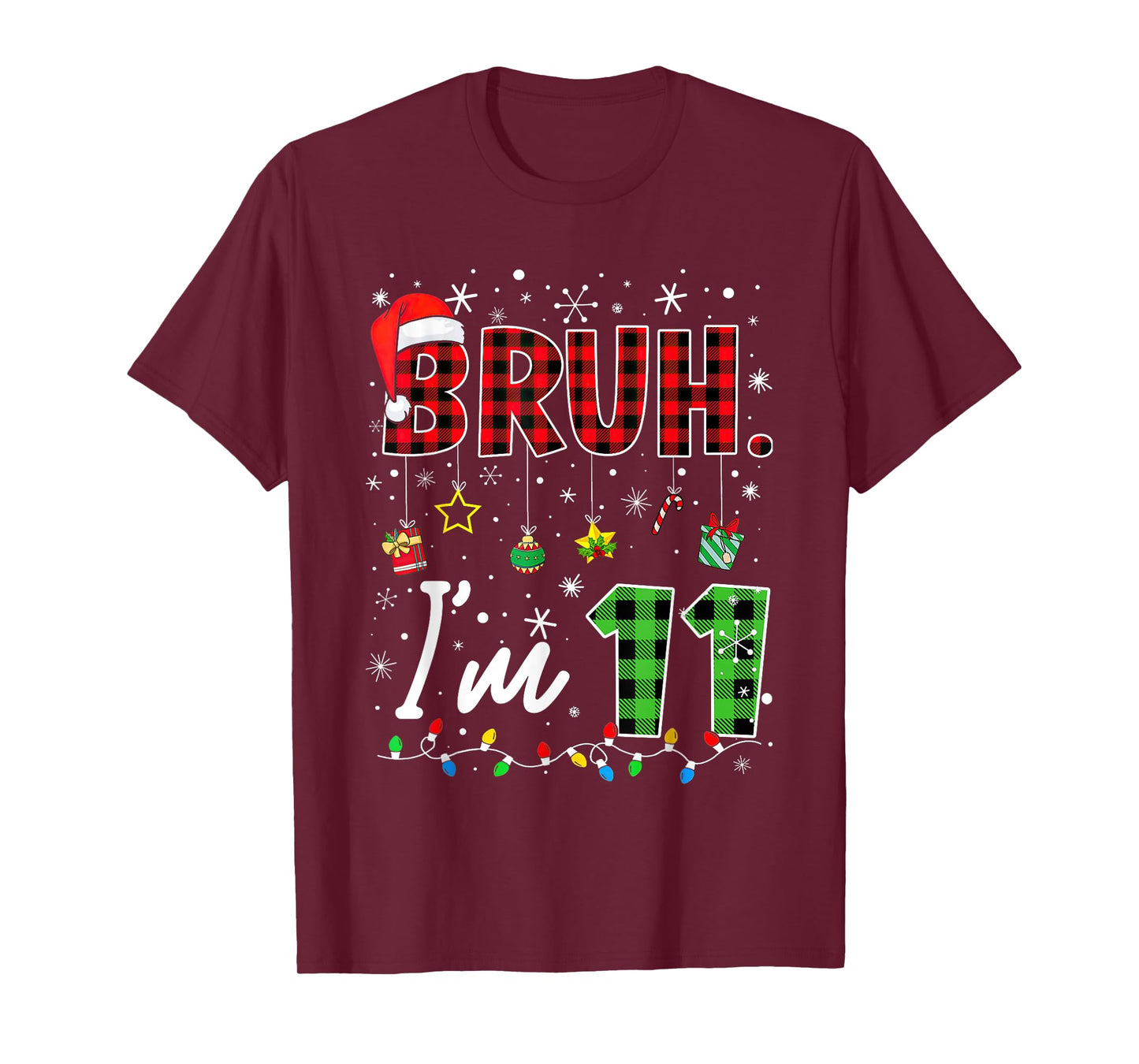 Bruh I'm 11 Years Old Christmas Red Plaid 11th Bday Pajamas T-Shirt