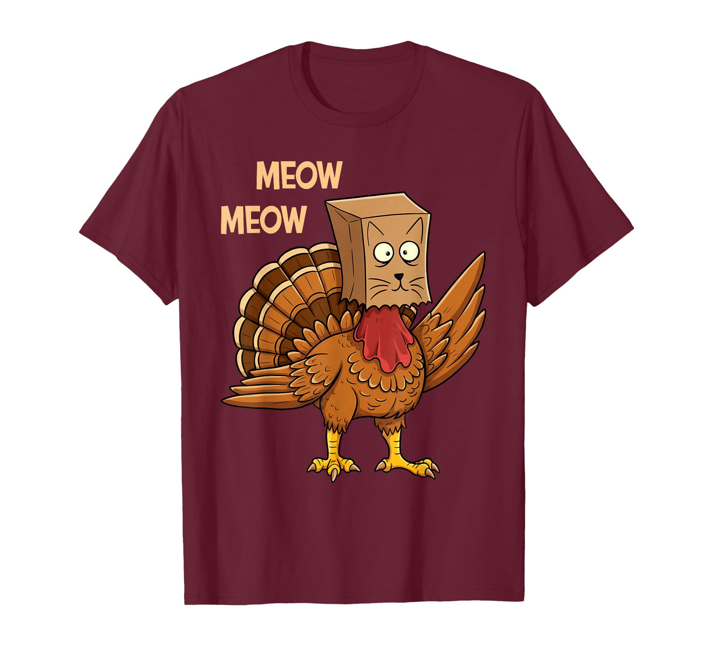 Funny Thanksgiving Turkey Cat Meow Men Women Cat Lovers T-Shirt