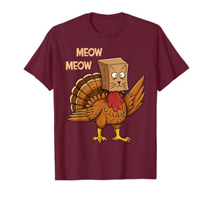 Funny Thanksgiving Turkey Cat Meow Men Women Cat Lovers T-Shirt