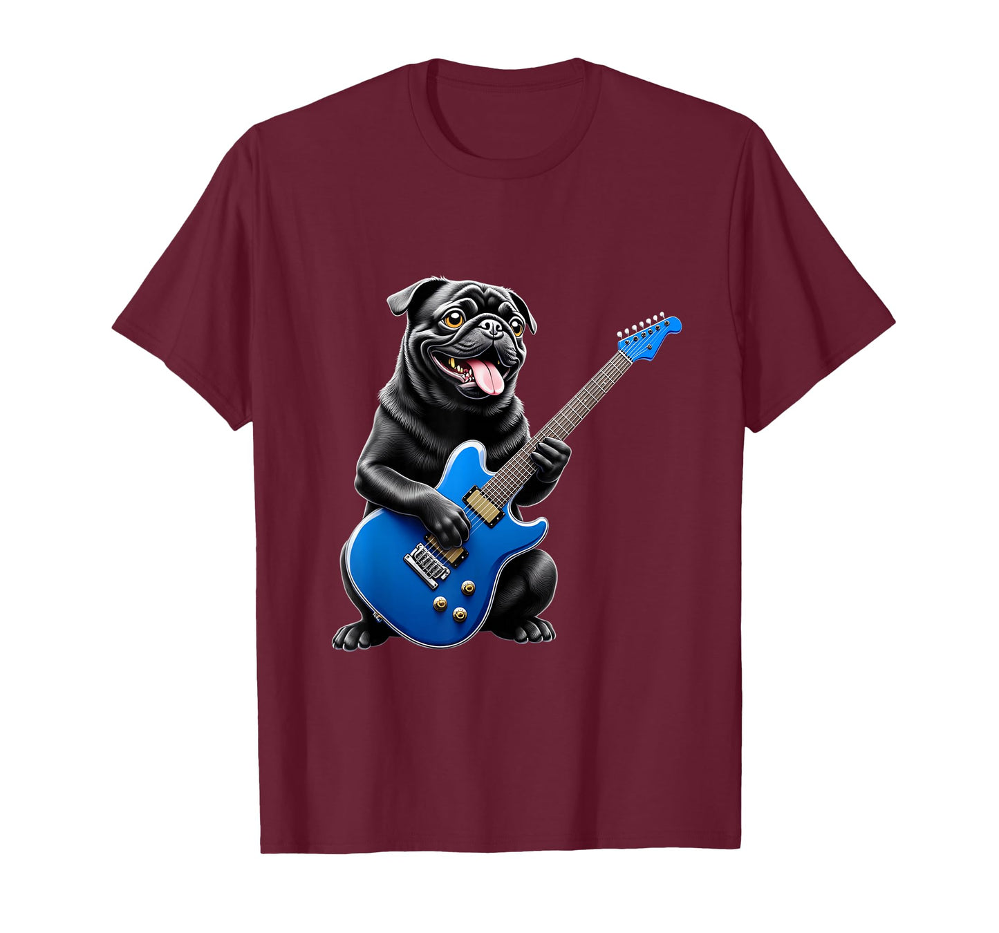 Funny Black Pug Playing Guitar Design for Music Pug Lovers T-Shirt