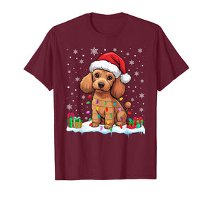 Poodle Dog Christmas Lights Decor Funny Santa Hat Ugly Xmas T-Shirt