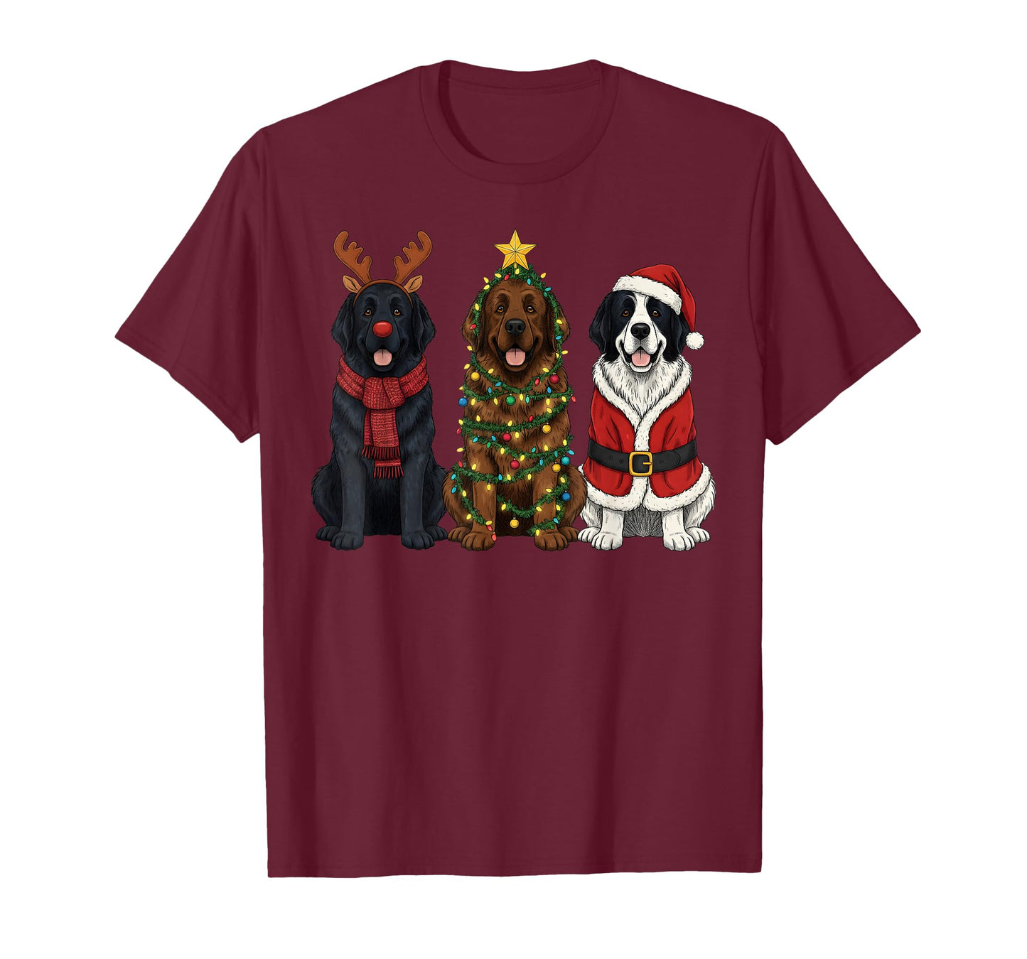 Retro Christmas Newfoundland Dog Lover Santa Reindeer T-Shirt