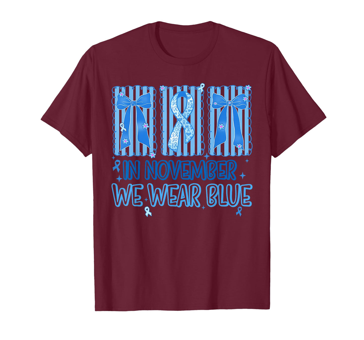 in November We Wear Blue Diabetes Awareness Blue Ribbon T-Shirt