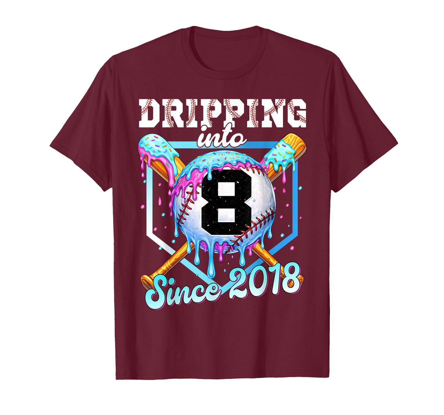 8 Years Old Baseball Ice Cream 8th Birthday Boys Since 2016 T-Shirt