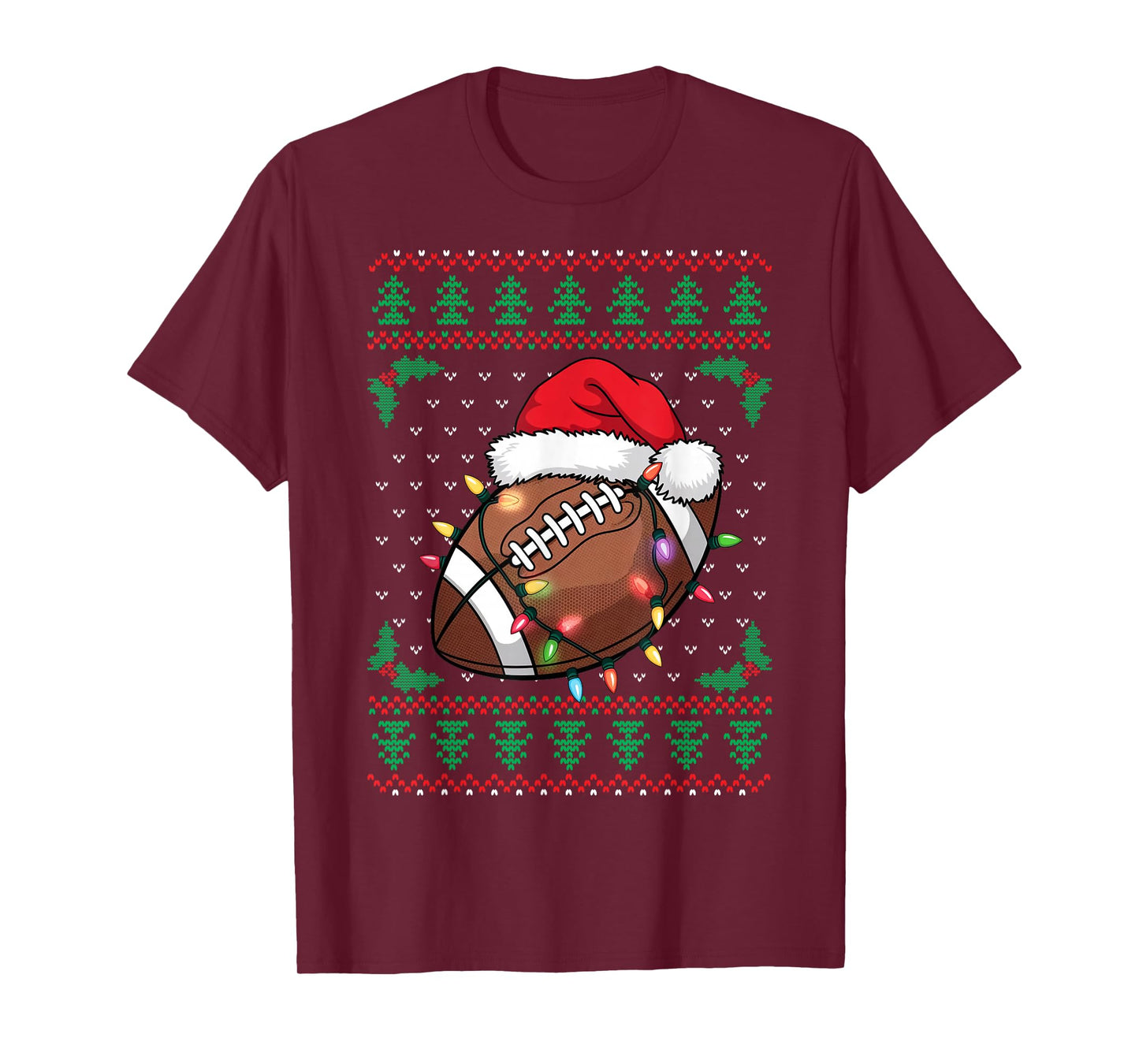 Christmas Football Ball Xmas Lights Boys Women Men Ugly T-Shirt
