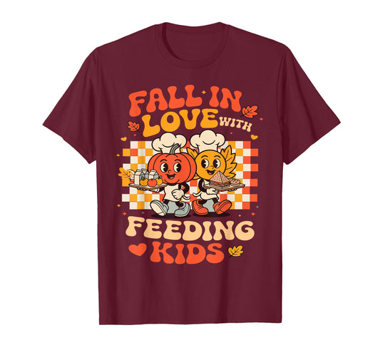 Lunch Lady Fall in Love Feeding Kids Autumn School Lunch T-Shirt