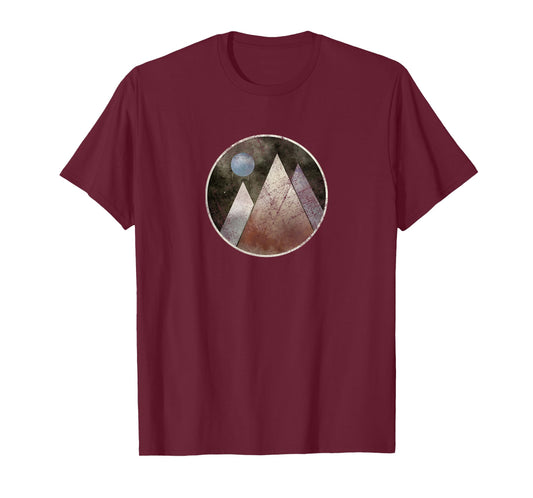 Moon and Mountains - Distressed Abstract Geometric Mountain T-Shirt