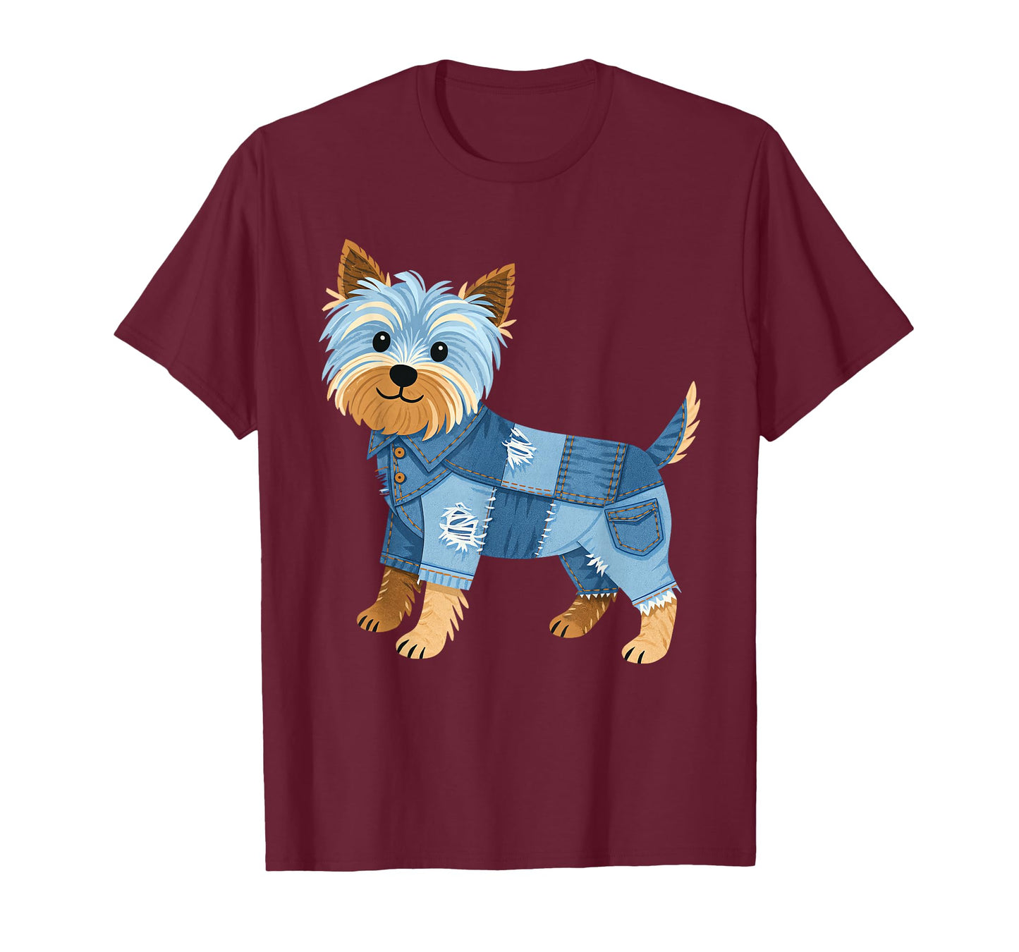 Cute Denim Dog Patchwork Puppy Vintage Style Art T-Shirt