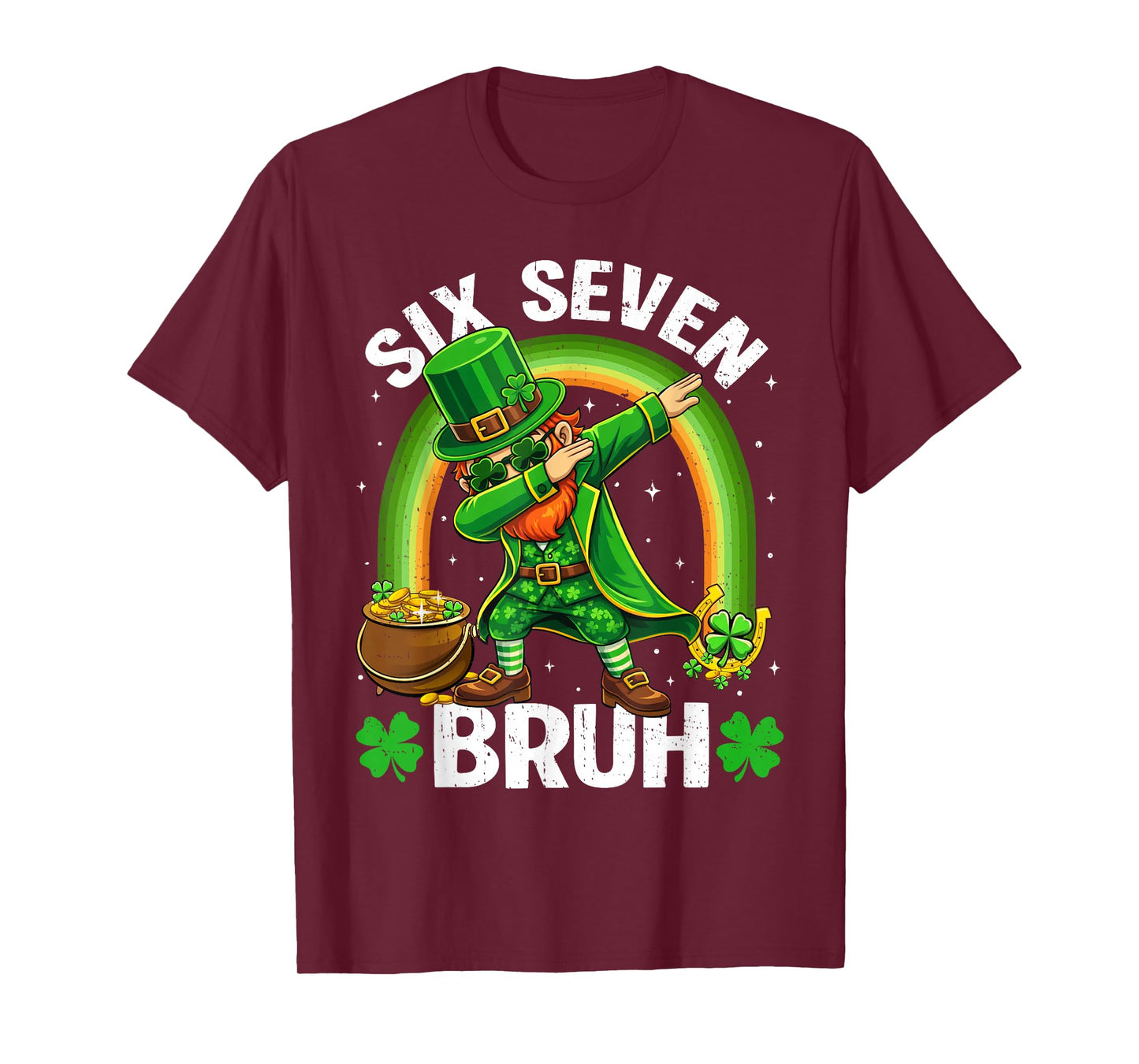 St Patricks Day Dabbing Leprechaun Boys Kids Six Seven Bruh T-Shirt
