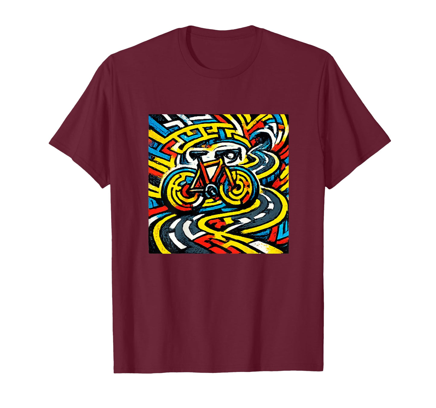 Cycling Psychedelic Maze Road Bike Art T-Shirt
