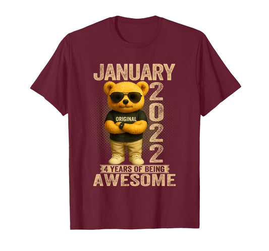 4 Year Old January 2022 Teddy Bear 4th Birthday Men Women T-Shirt
