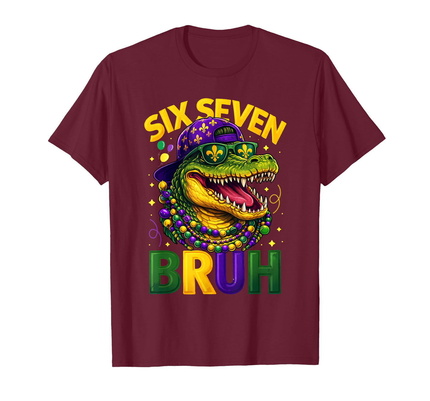 Boys Mardi Gras Six Seven Bruh Mardigator Alligator 6 7 Meme T-Shirt