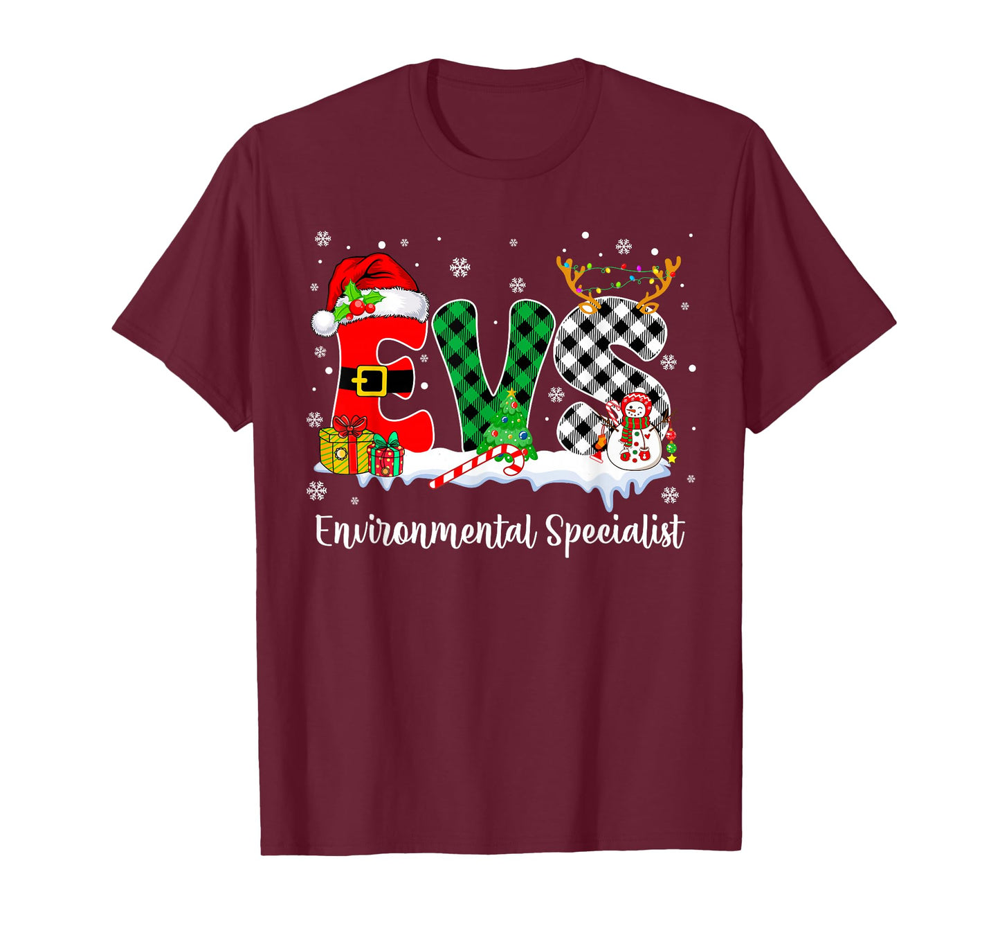 Environmental Specialist Christmas Lights Red Plaid Xmas EVS T-Shirt