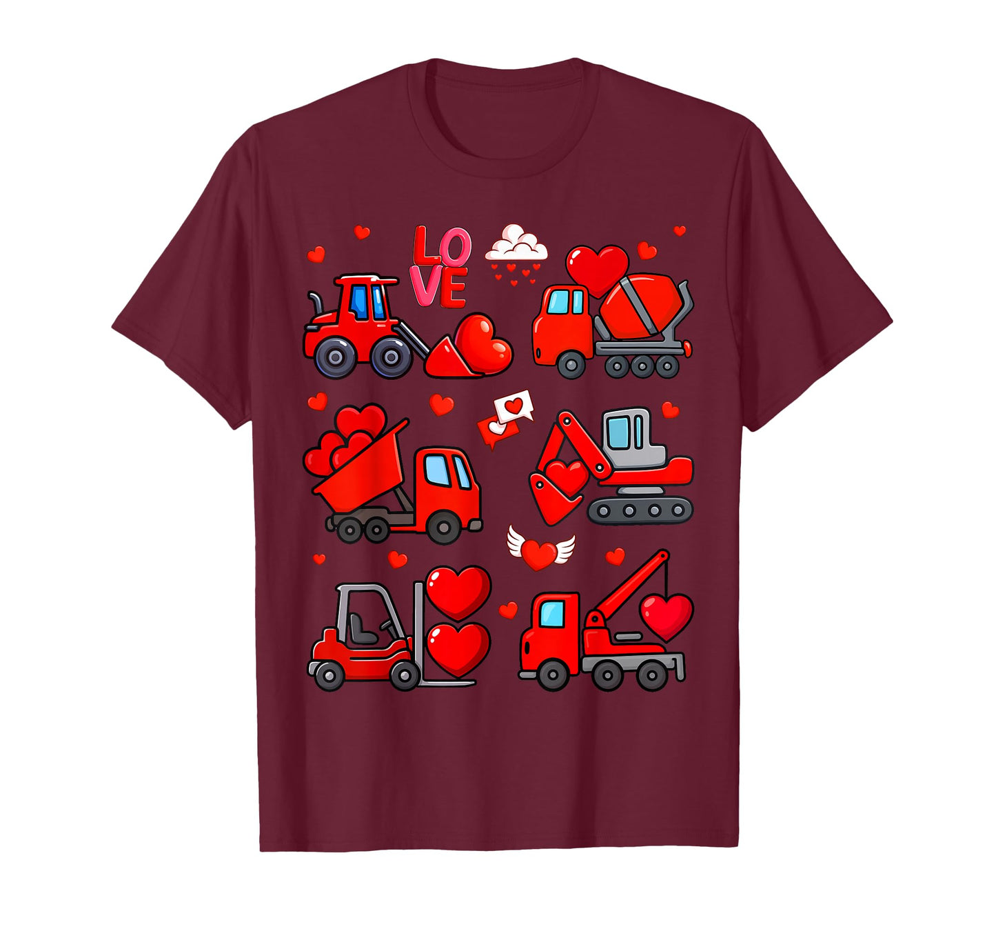 Funny Heart Truck Consturction Love Valentine Outfit Boy Kid T-Shirt