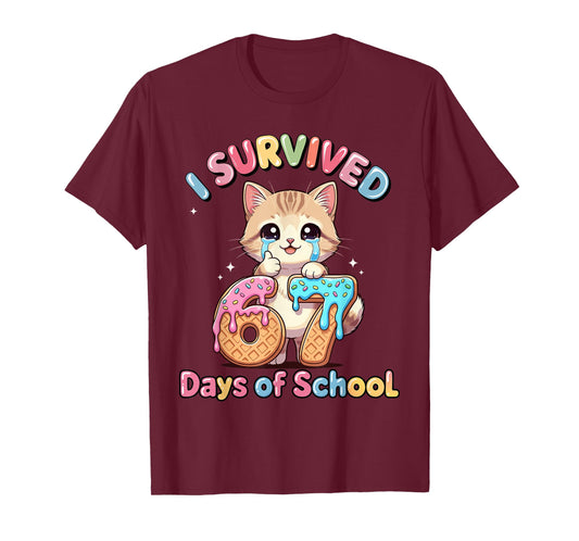 Cat Kitty Gen Alpha Students I Survived 67 Days of School T-Shirt