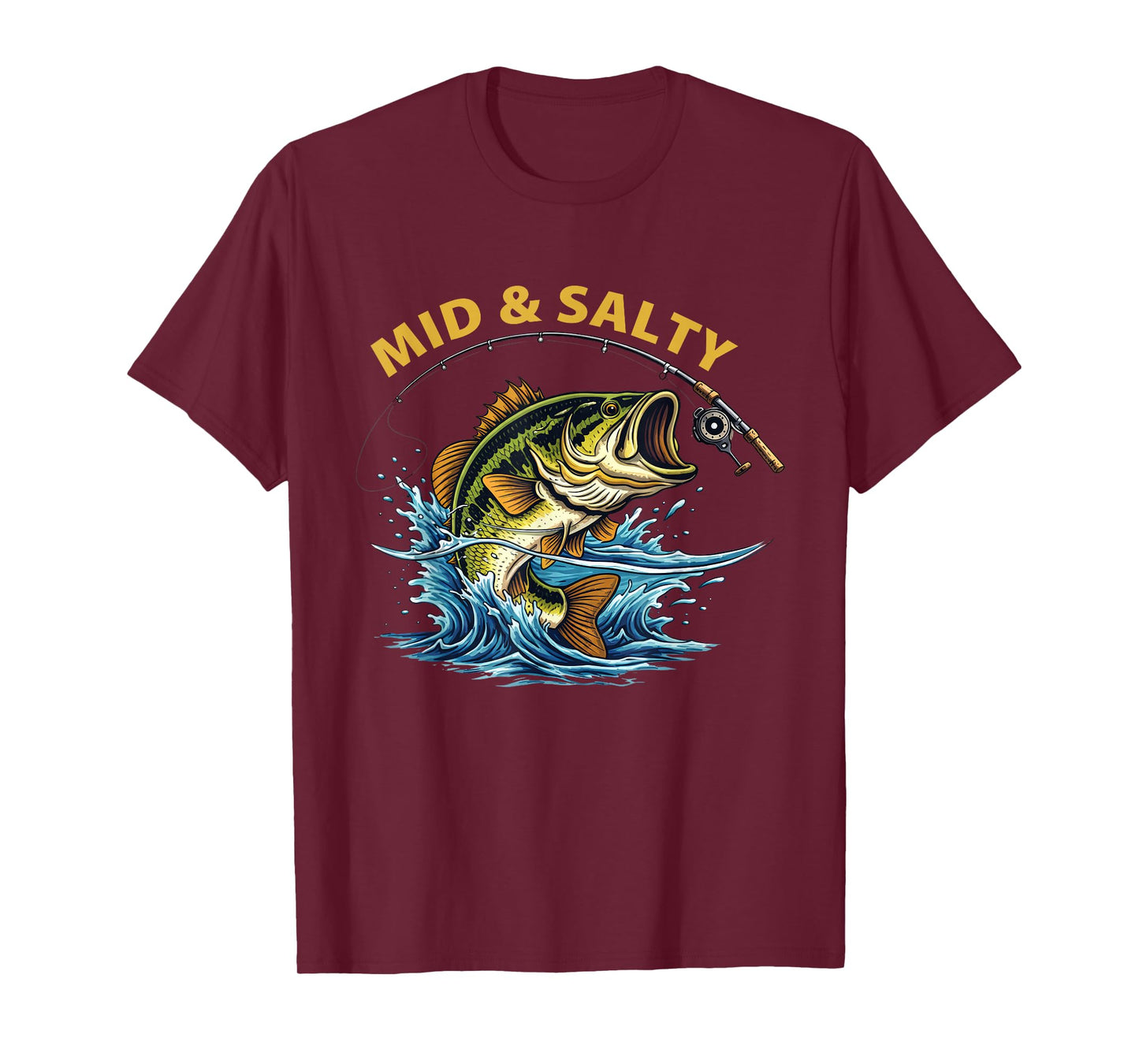 Vintage Mid & Salty Angry Bass Fishing Men Women Kid T-Shirt