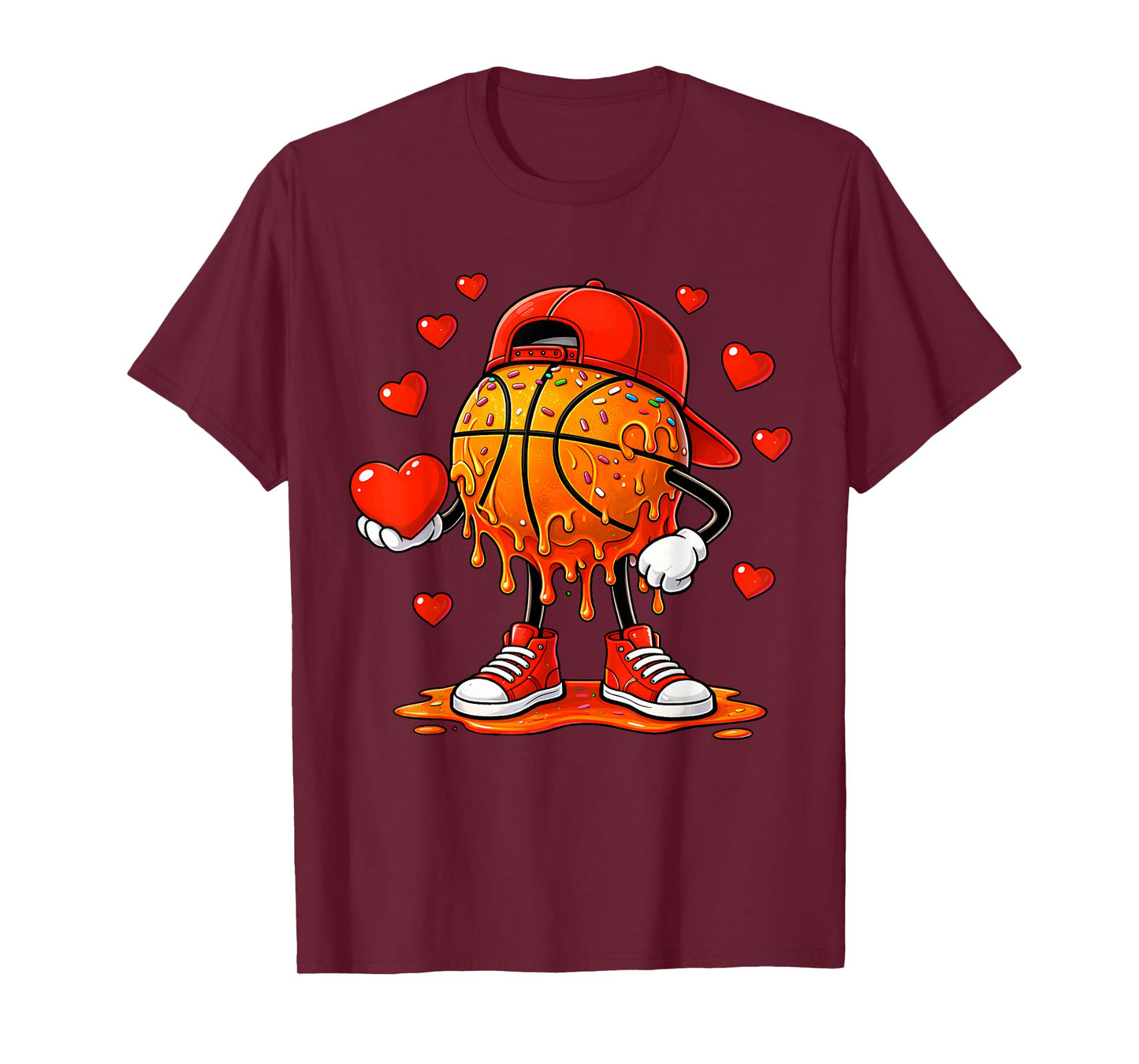 Valentine Basketball Heart Drip Sport Valentines Day Boys T-Shirt