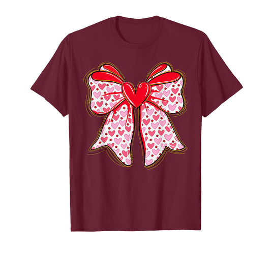 Valentine Hearts Coquette Bow Women Girls T-Shirt
