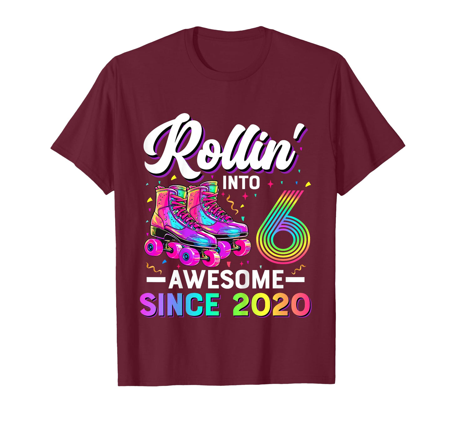 Kids 6th Birthday Shirt Girl Six 6 Year Old Roller Skate Skating T-Shirt