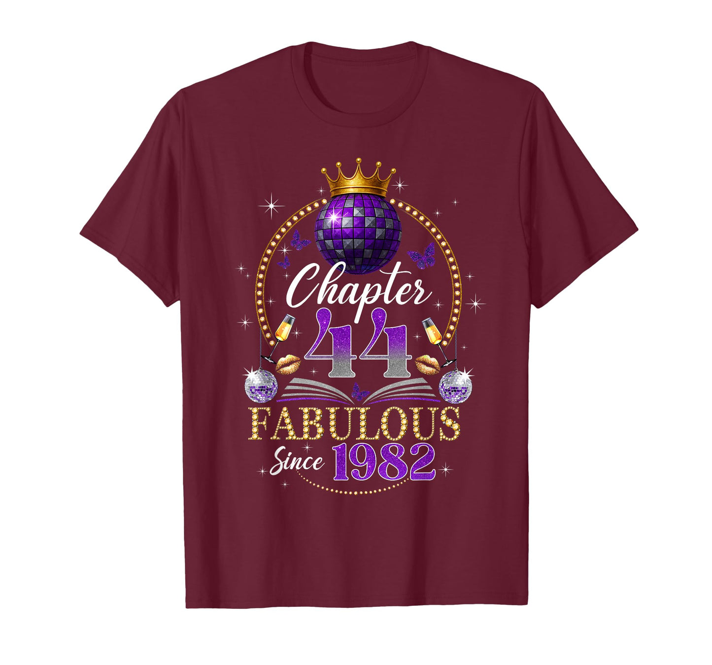 Chapter 44 Since 1982 Purple Disco Ball 44th Birthday Women T-Shirt