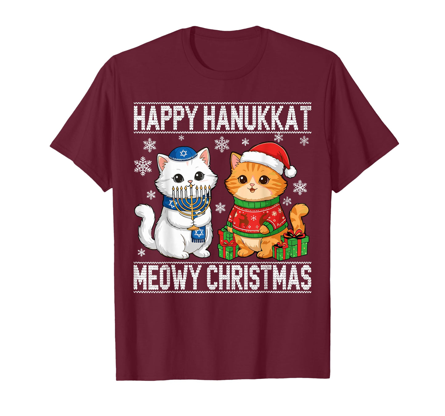 Cat Merry Christmas Happy Hanukkah T-Shirt
