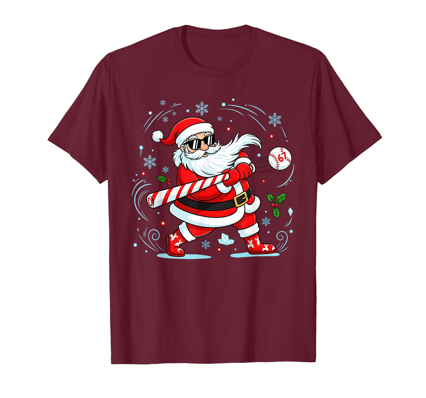 Funny Baseball Santa 67 Christmas Xmas Pajamas Mens Boys Kid T-Shirt