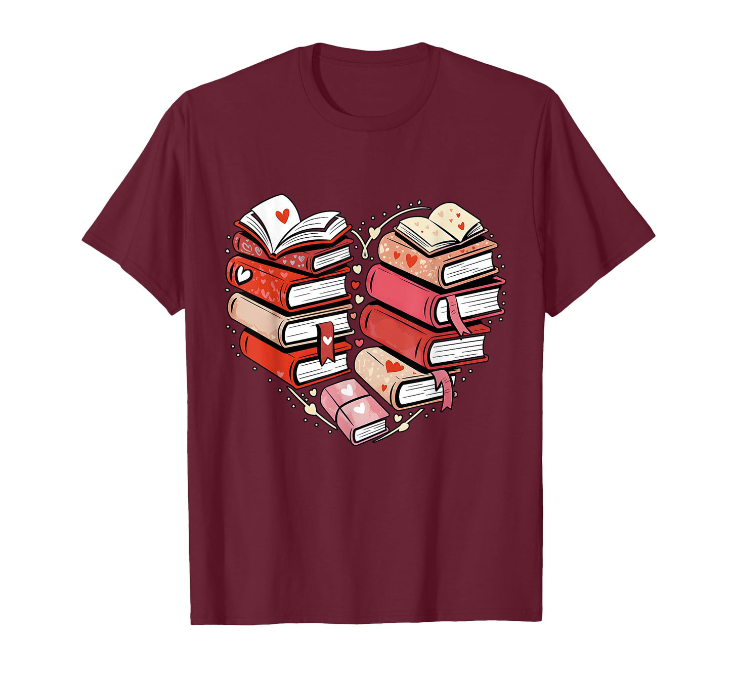 Book Lover Heart Shape Reading Librarian Valentine Men Women T-Shirt