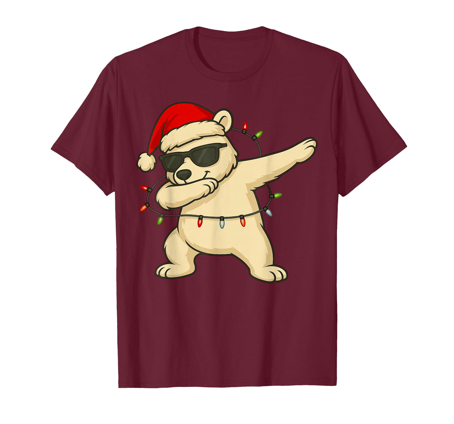 Dabbing Polar Bear with Christmas Hat and Lights T-Shirt