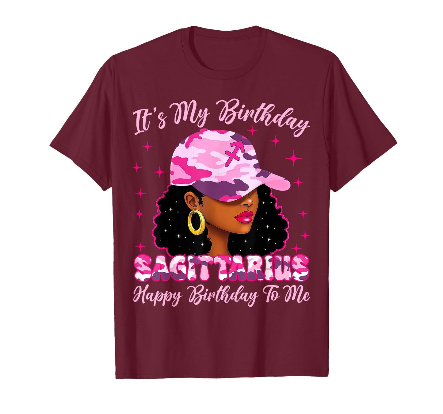 It's My Birthday Sagittarius Black Woman Pink Camo T-Shirt