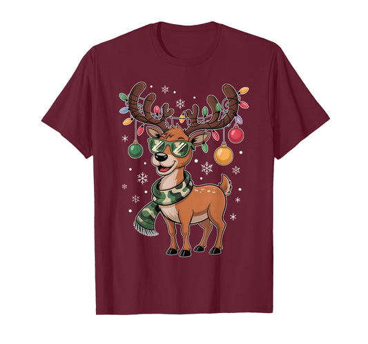Reindeer Christmas Boys Kid Toddler Camouflage Reindeer Xmas T-Shirt