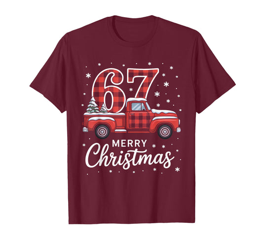 Merry Christmas Red Plaid Truck 67 Christmas T-Shirt