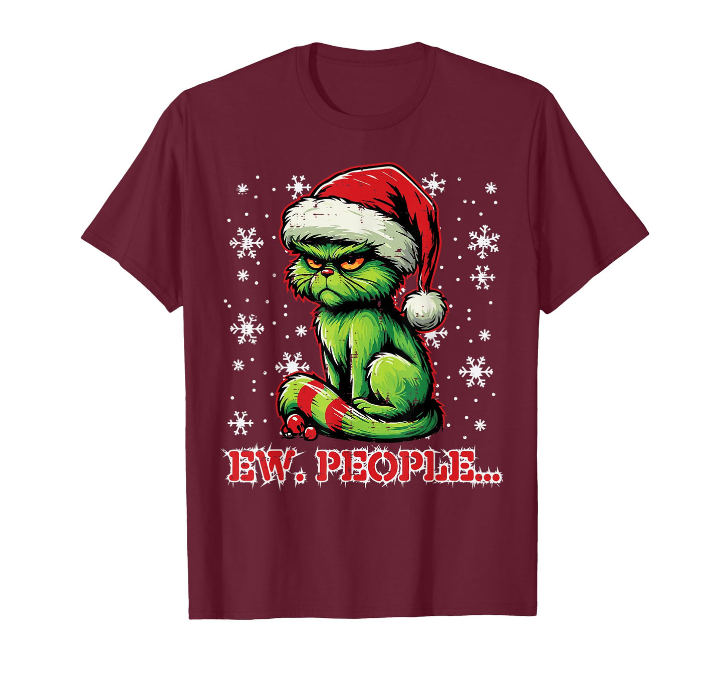 Christmas Cat Santa Ew People Funny Xmas Men Women Kids T-Shirt